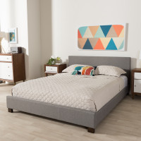 Baxton Studio IDB048-Grey-Queen Elizabeth Modern and Contemporary Grey Fabric Upholstered Panel-Stitched Queen Size Platform Bed